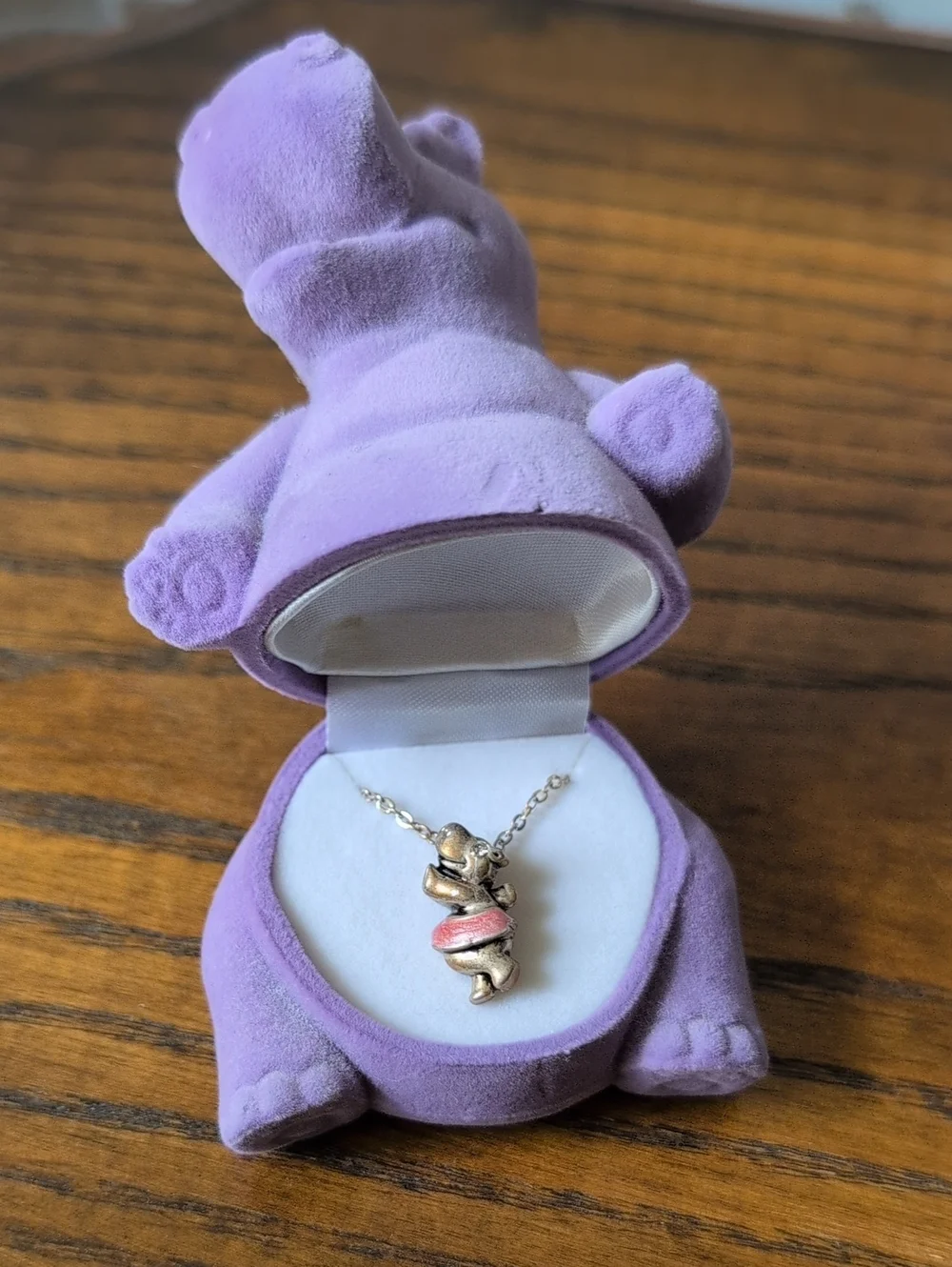 Hippo in a Tutu Pendant Necklace in Lavender Felted Purple Box